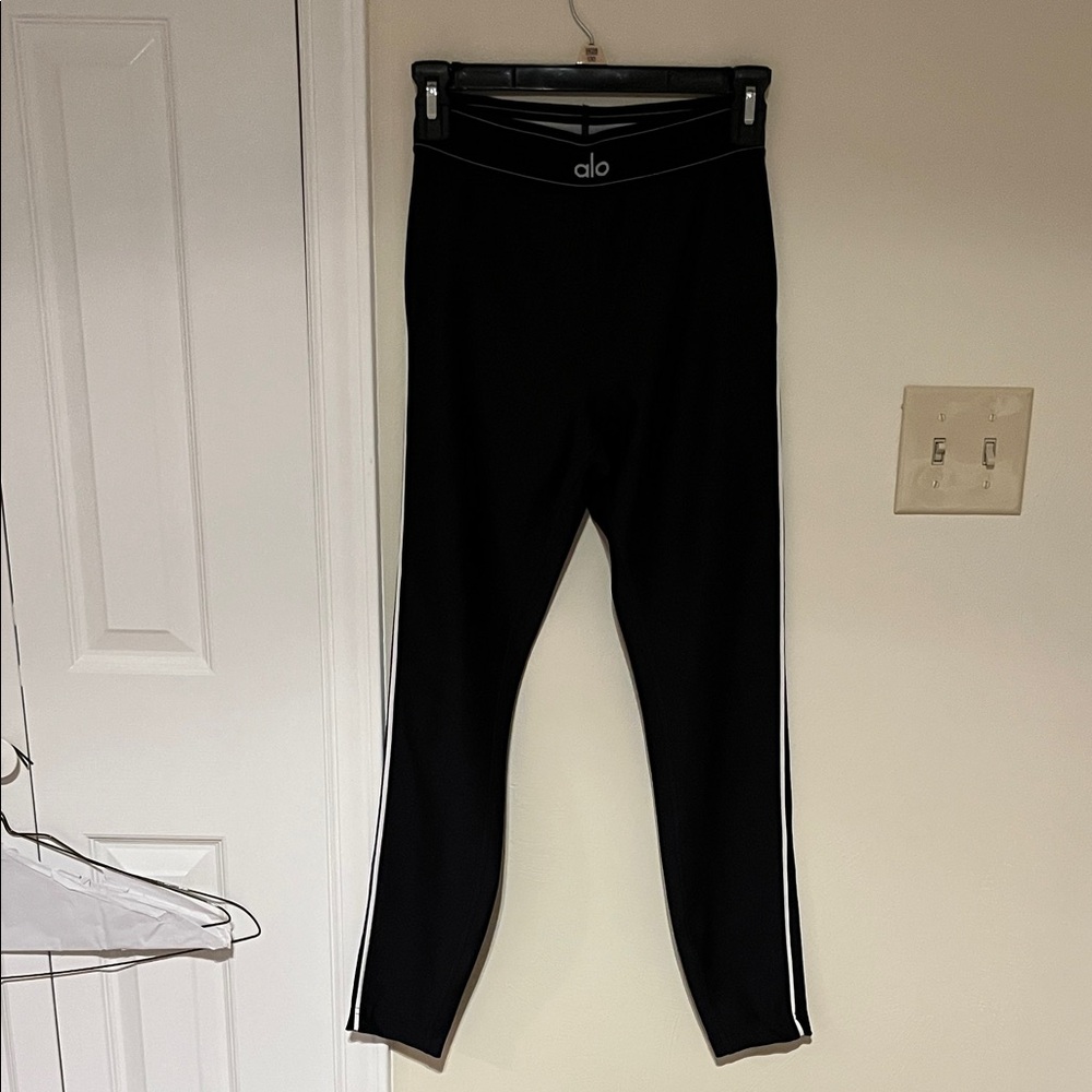 ALO Yoga Black Leggings with White Stripes